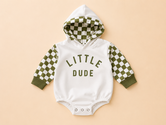 Little Dude Checkered Hoodie Romper